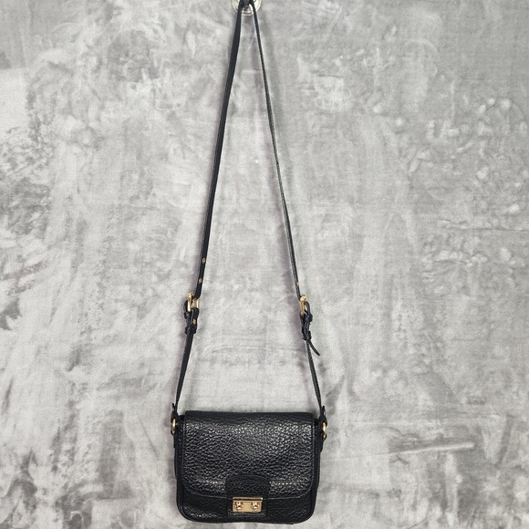 Pure Collection Crossbody Bag Black Pebbled Leather Small Adjustable Strap Latch - Picture 2 of 14